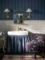 The Blue Bathroom of the GreenRow Lake House at the Inn At Serenbe (Photo: GreenRow)