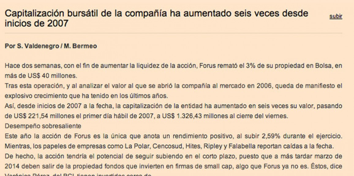 Market capitalization of the company has increased six times since early 2007