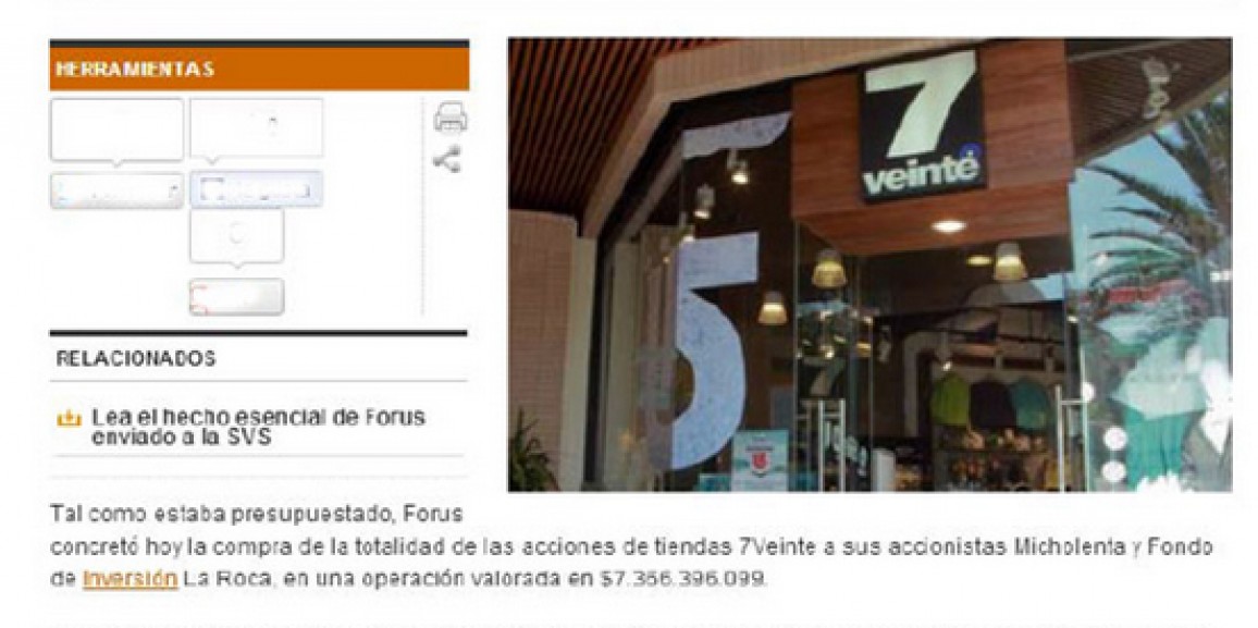 Forus buys the stores 7Veinte for $7,366 Millions chilean pesos