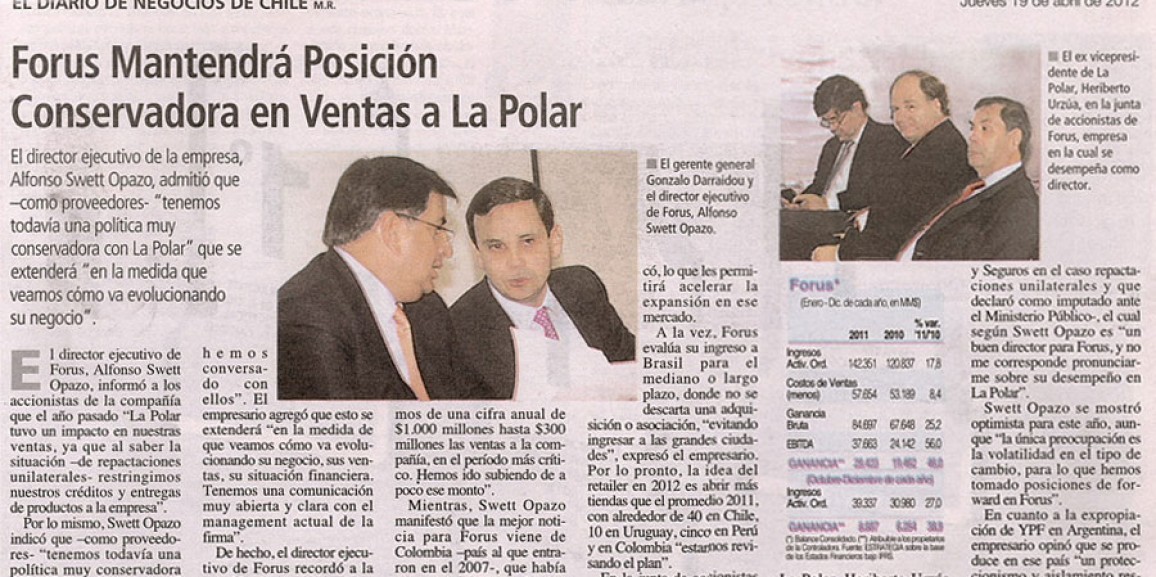 Forus remain conservative position in sales to La Polar