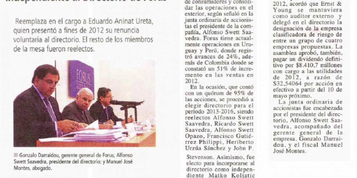 Electo en la Junta de accionistas Matko Koljatic se incorpora como independiente al directorio de Forus