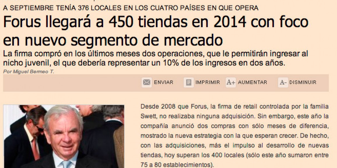 Forus llegará a 450 tiendas en 2014 con foco en nuevo segmento de mercado