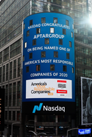 Photo: Nasdaq Tower in NYC recognizing Aptar for being named one of 